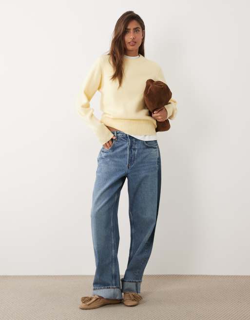 ASOS DESIGN waisted crew neck jumper with wool in buttermilk, 3 of 4