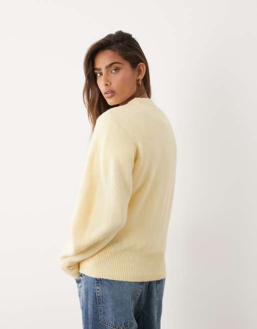 ASOS DESIGN waisted crew neck jumper with wool in buttermilk, 4 of 4