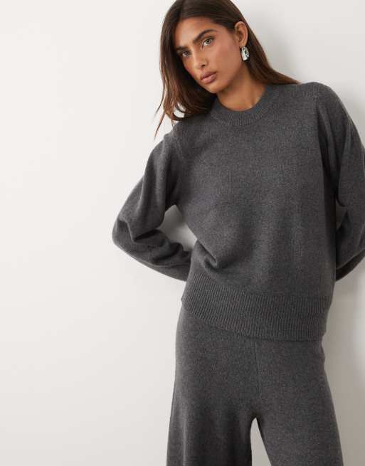ASOS DESIGN baby tee and mini skirt with wool co-ord in charcoal, 6 of 6