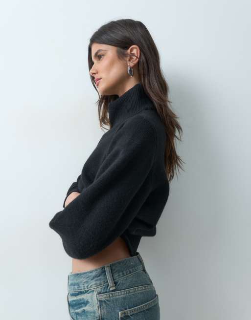 ASOS DESIGN waisted high neck sweater with wool in black, 2 of 4