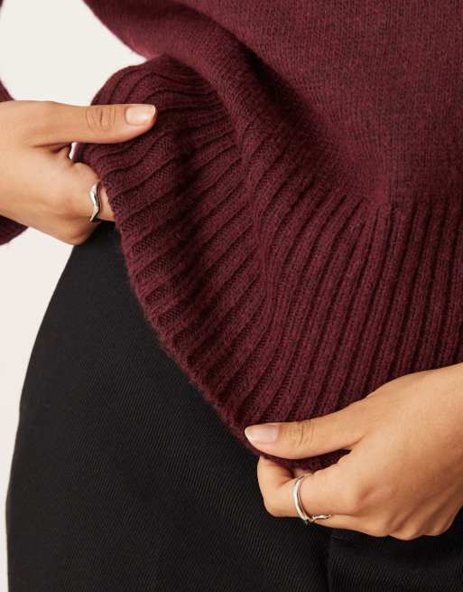 ASOS DESIGN waisted jumper in burgundy, 3 of 4
