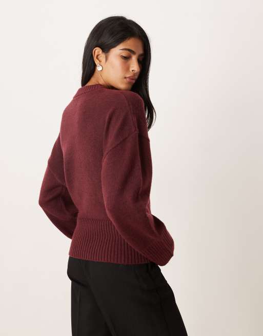 ASOS DESIGN waisted jumper in burgundy, 4 of 4