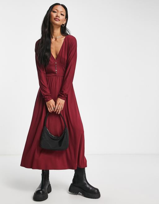 Essentials Women's Cap-Sleeve Faux-Wrap Dress, Burgundy, X-Small :  : Clothing, Shoes & Accessories