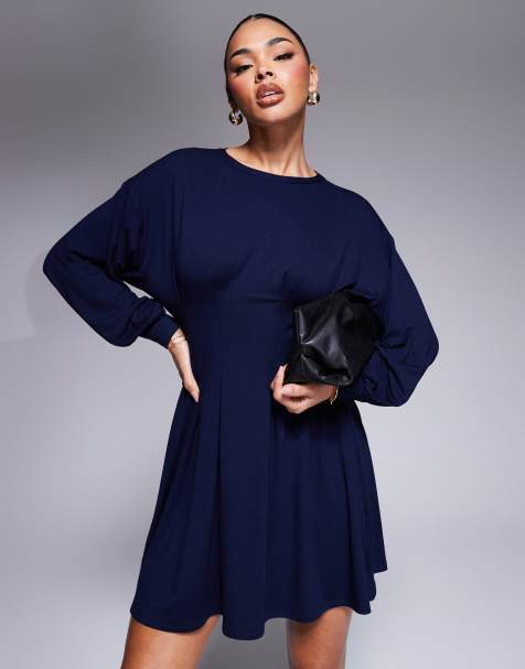 ASOS DESIGN waisted mini sweats dress in navy - view 1
