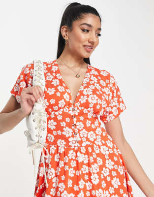 asos red floral dress