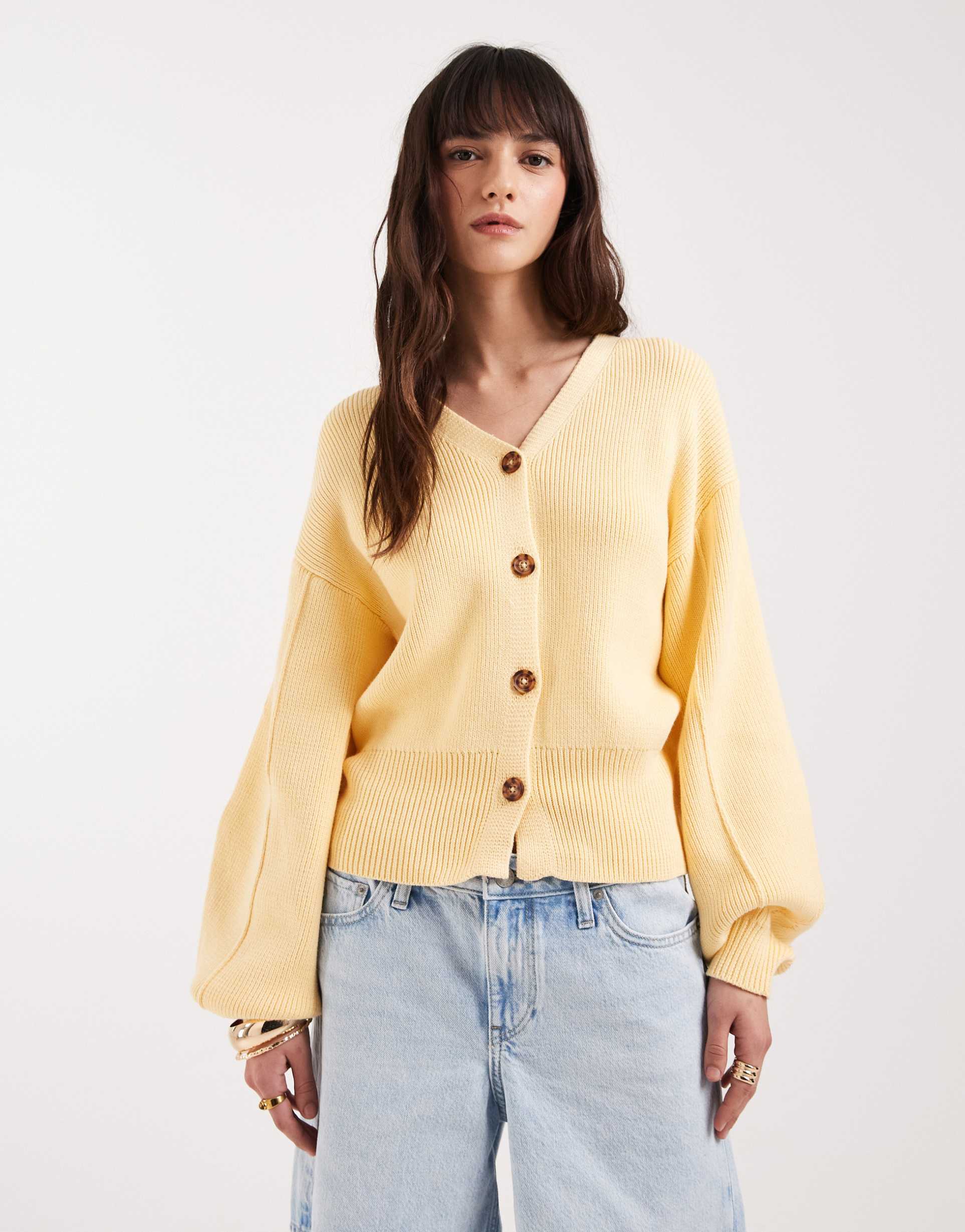 asos design waisted structured cardigan in buttermilk