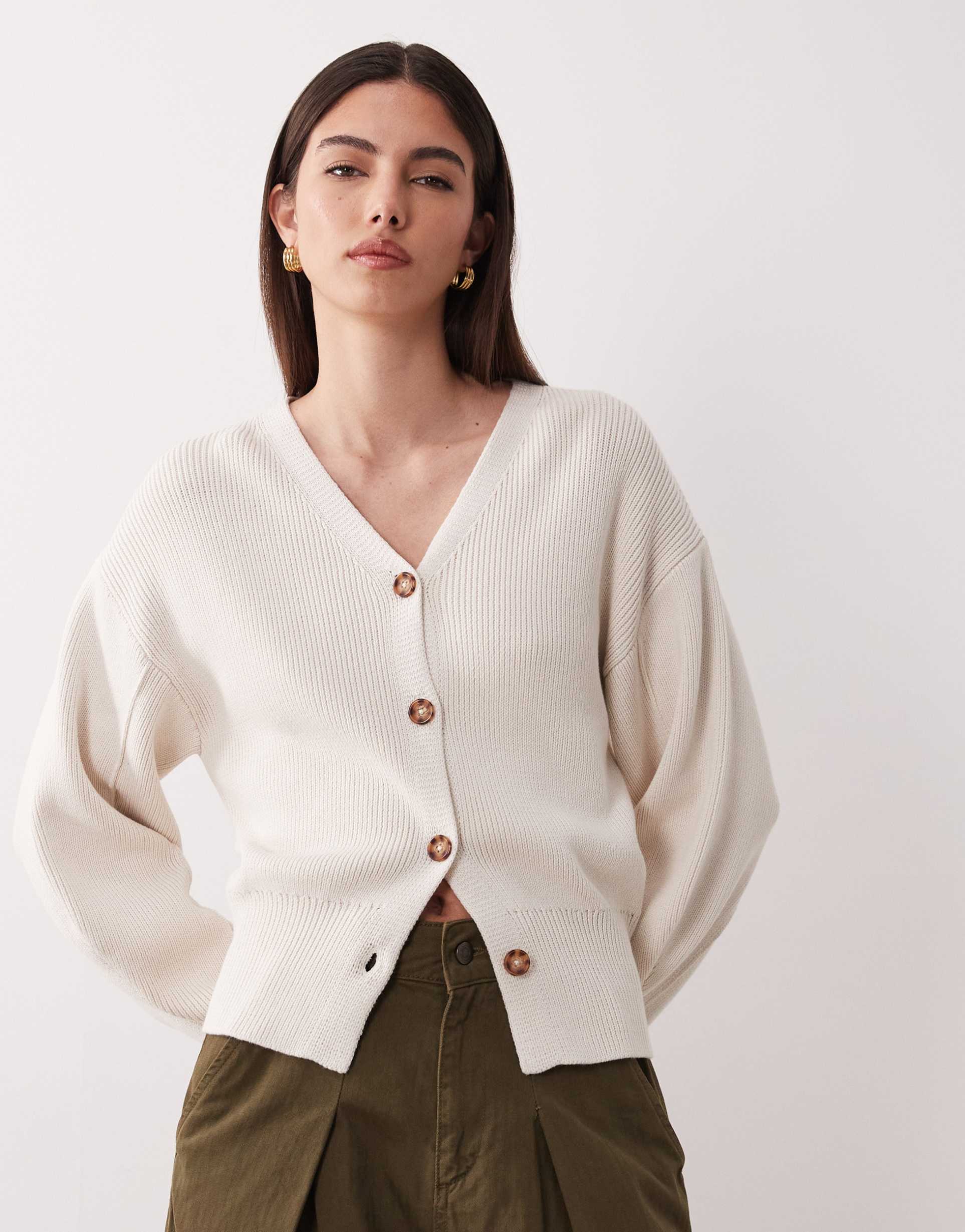 asos design waisted structured cardigan in cream