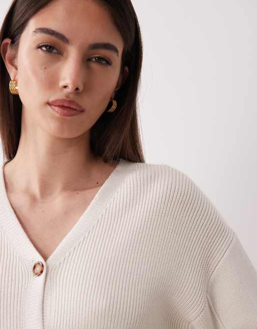 ASOS DESIGN waisted structured cardigan in cream, 3 of 4