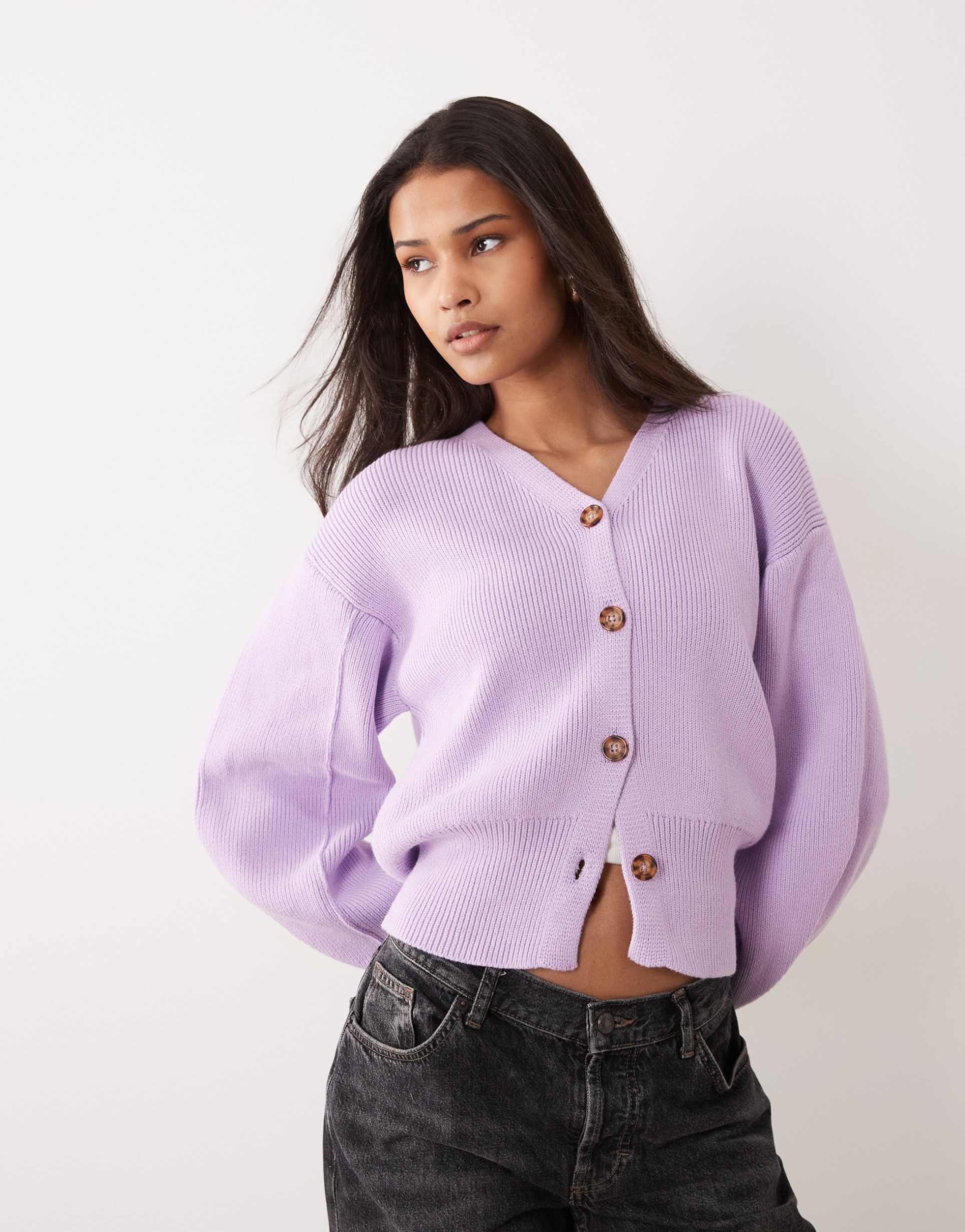 asos design waisted structured cardigan in lilac