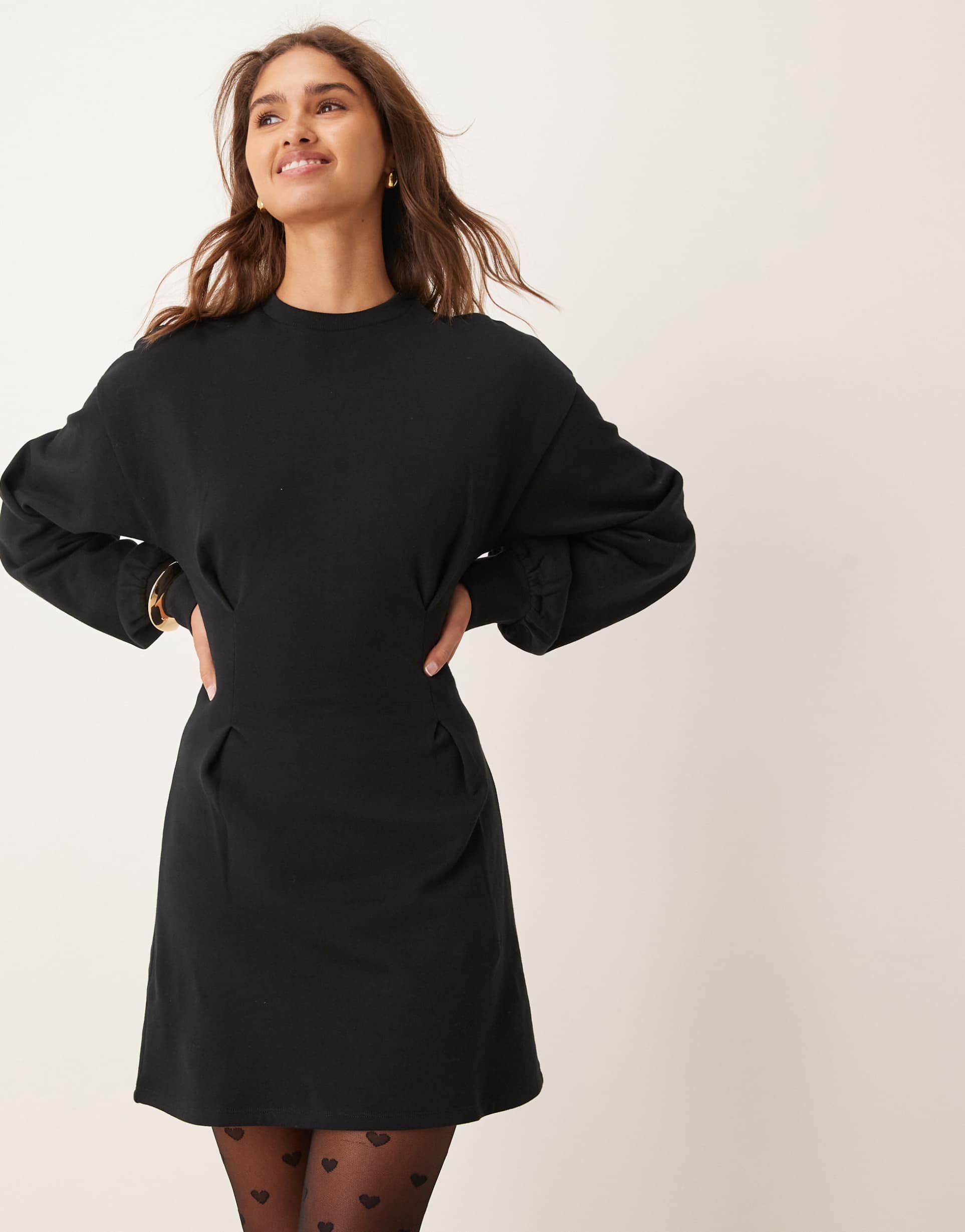 asos design waisted sweat mini dress in black