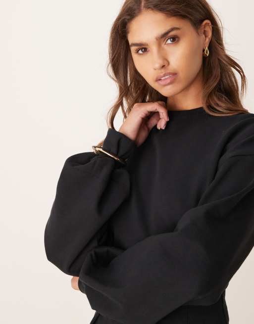 ASOS DESIGN waisted sweat mini dress in black