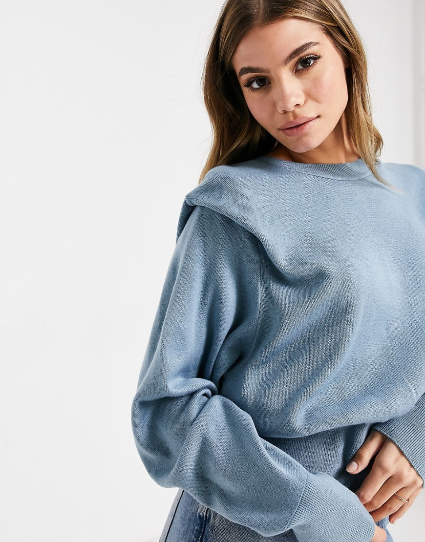 ASOS DESIGN waisted sweater with shoulder pads in blue