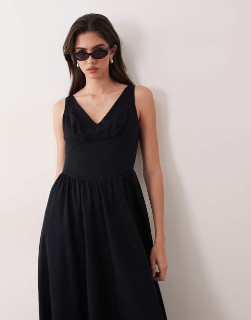 ASOS DESIGN waisted v-neck maxi dress with seaming details in olive, 2 of 4