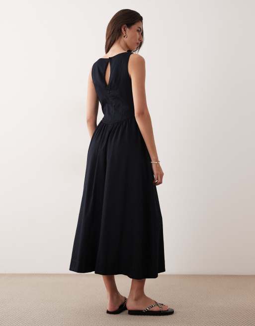 ASOS DESIGN waisted v-neck maxi dress with seaming details in olive, 4 of 4