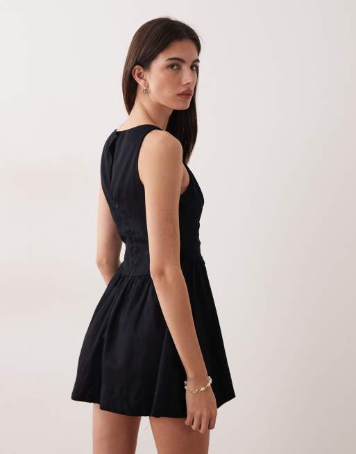 ASOS DESIGN waisted v-neck mini sundress with seaming details in black, 2 of 4