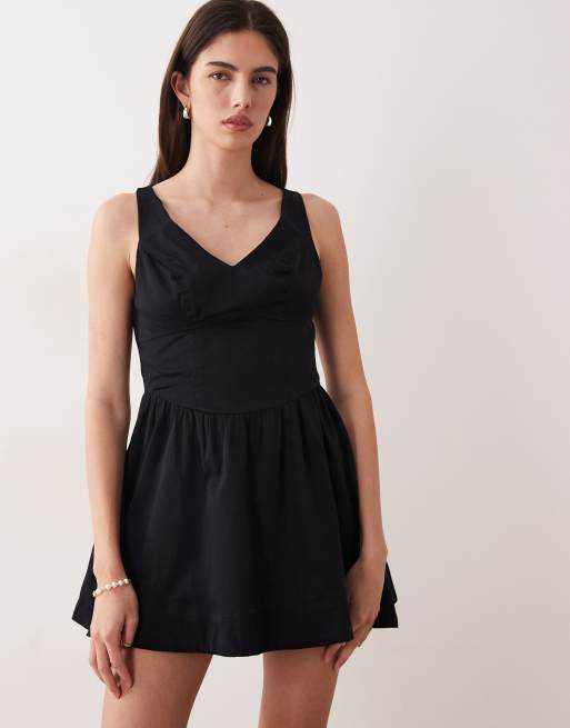 ASOS DESIGN waisted v-neck mini sundress with seaming details in black, 3 of 4