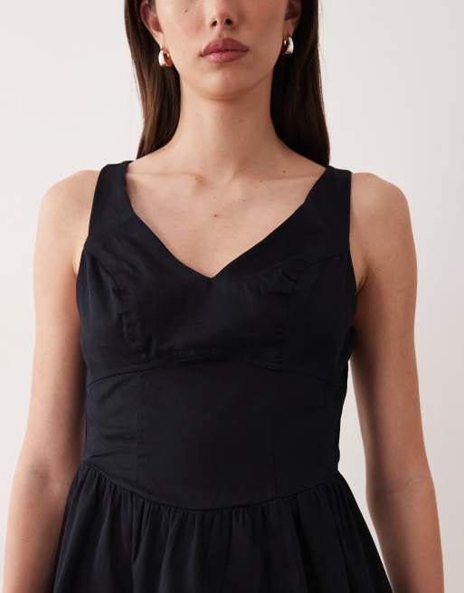 ASOS DESIGN waisted v-neck mini sundress with seaming details in black, 4 of 4