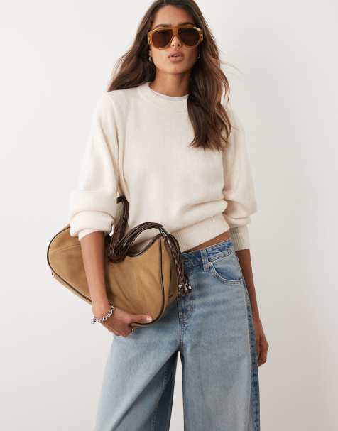 ASOS DESIGN waisted wool-blend crew neck jumper in marshmallow - view 1