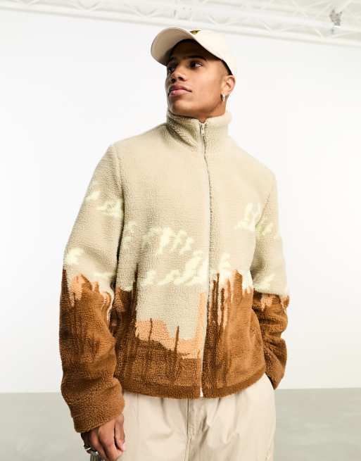 ASOS DESIGN – Walker – Teddyjacka med landskapstryck
