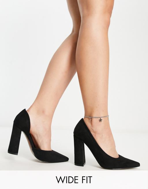 ASOS DESIGN - Sydney - Scarpe pianta larga con tacco medio in nero con  cinturino posteriore 