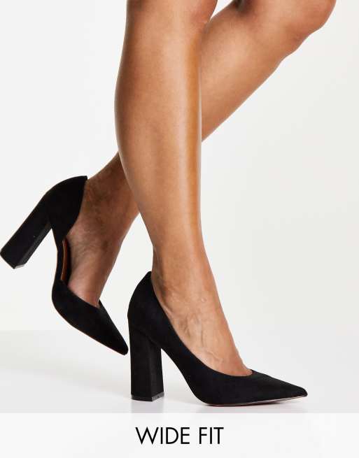 ASOS DESIGN - Sydney - Scarpe pianta larga con tacco medio in nero con  cinturino posteriore 