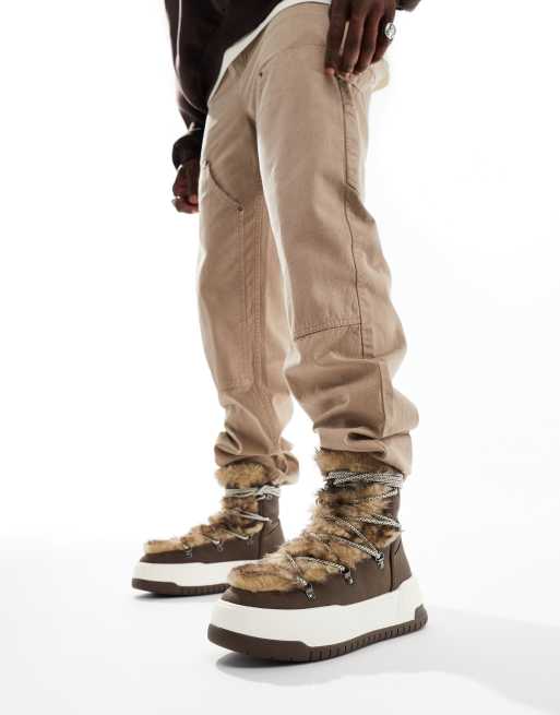 ASOS DESIGN - Wandelschoenen met veters en borg in bruin