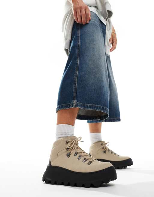 ASOS DESIGN - Wandelschoenen met veters en dikke zool in stone, 3 van 4
