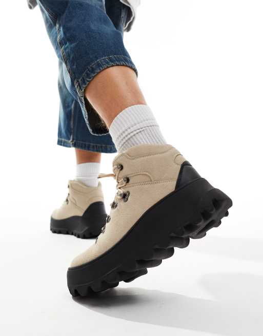 ASOS DESIGN - Wandelschoenen met veters en dikke zool in stone, 4 van 4