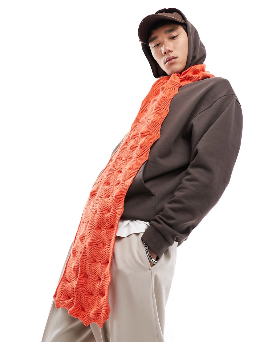 ASOS DESIGN warped scarf in warm orange knit