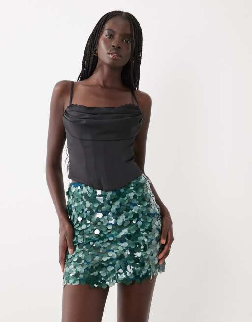 ASOS DESIGN warstwowa spódnica mini z cekinami w kolorze zielonym, 5 z 5