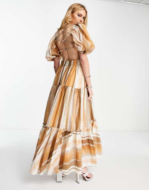 ASOS DESIGN – Warstwowa sukienka maxi z woalu w faliste paski 
