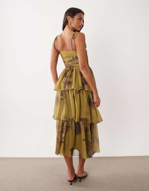 ASOS DESIGN warstwowa sukienka midi z nadrukiem z siateczki, 3 z 4