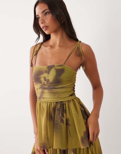ASOS DESIGN warstwowa sukienka midi z nadrukiem z siateczki, 4 z 4