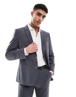 Waschbare Slim Fit Anzugjacke in Anthrazit mit leichter Kammwolle-Grau Grau 54 Regular