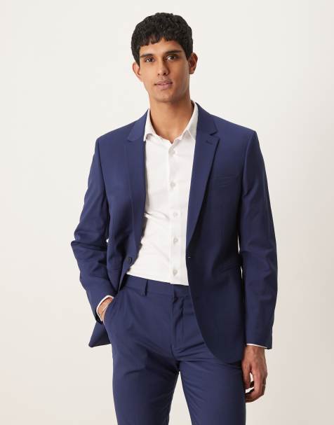 ASOS DESIGN – Waschbare Slim-Fit-Anzugjacke in Blau mit leichter Kammwolle - view 1