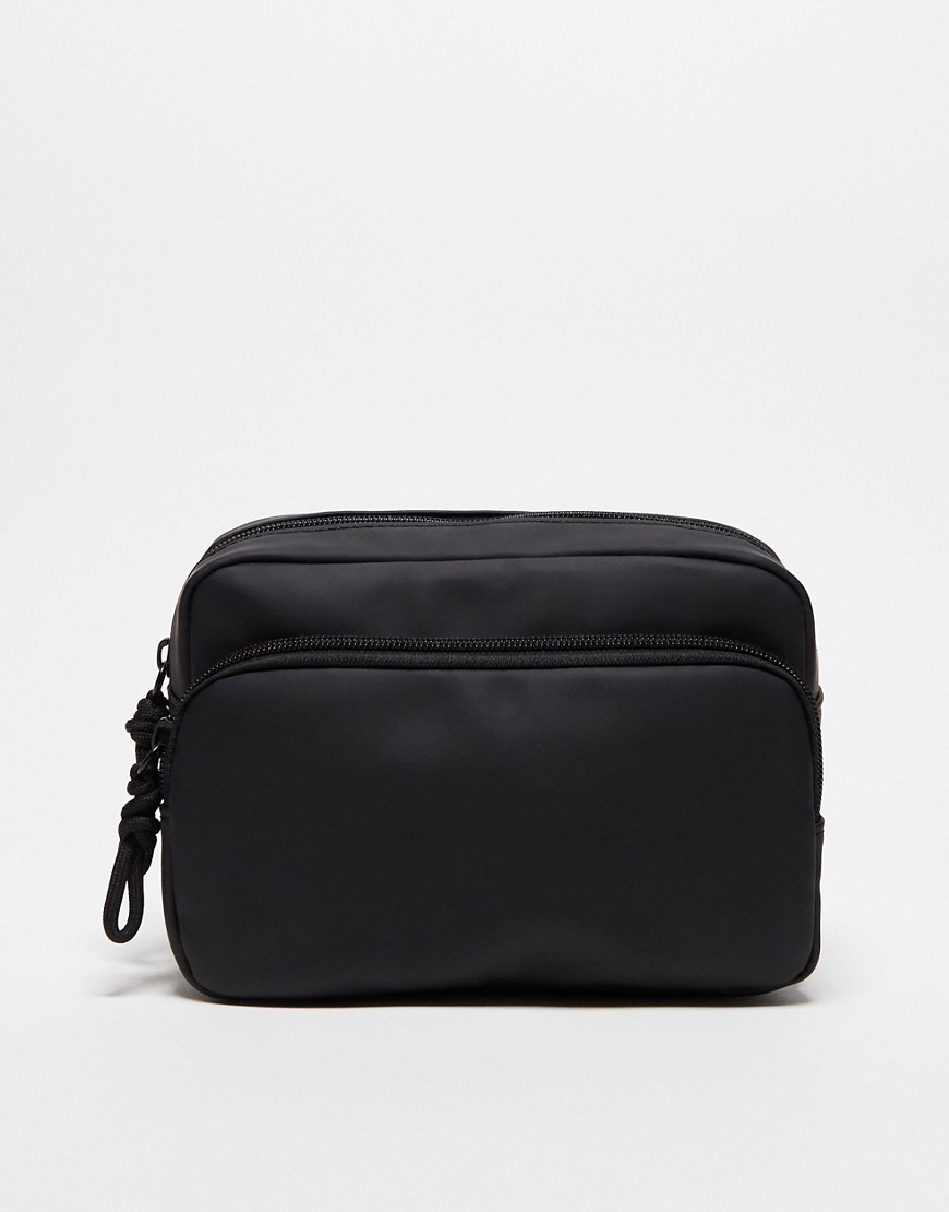 ASOS DESIGN wash bag with double compartment in rubberised black