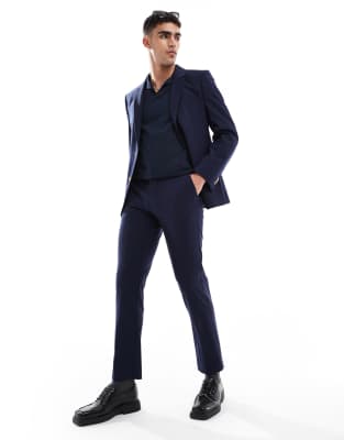 Asos Design Washable Lightweight Worsted Wool Blend Slim Suit Pants In Blue