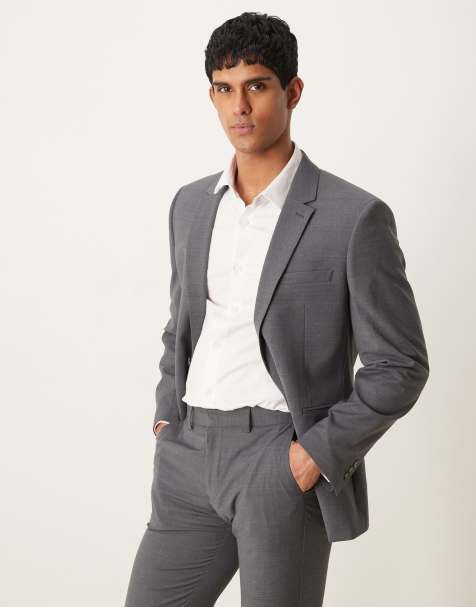 ASOS DESIGN washable lightweight worsted wool mix slim suit jacket in charcoal - view 1