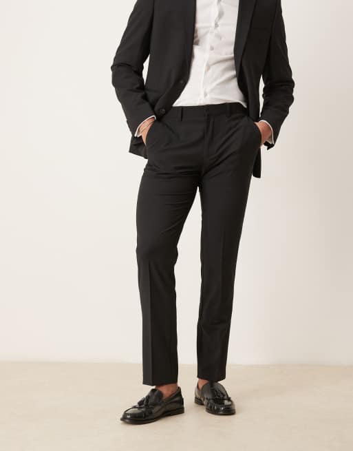 ASOS DESIGN washable slim suit pants with wool in black