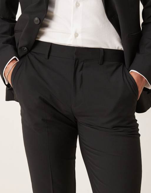 ASOS DESIGN washable slim suit pants with wool in black