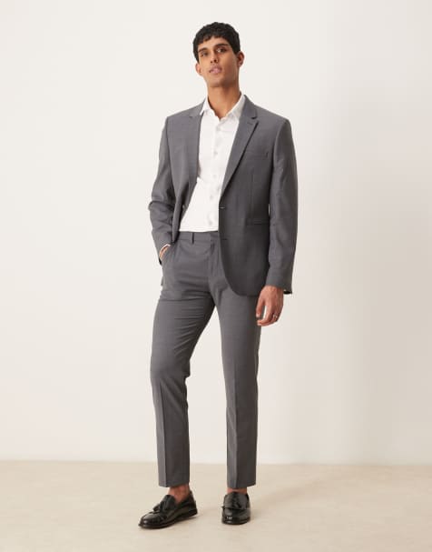ASOS DESIGN washable lightweight worsted wool mix slim suit pants in charcoal - view 1