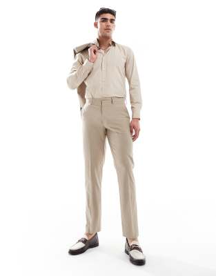 Asos Design Washable Lightweight Worsted Wool Mix Slim Suit Pants In Neutral