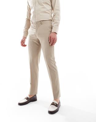 Asos Design Washable Lightweight Worsted Wool Mix Slim Suit Pants In Neutral