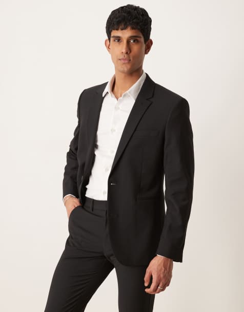 ASOS DESIGN washable slim suit jacket with lightweight worsted wool in black - BLACK - view 1