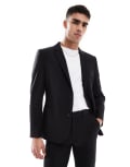 [ASOS DESIGN] ASOS DESIGN washable slim suit jacket with lightweight worsted wool in black Chest 36 Regular BLACK