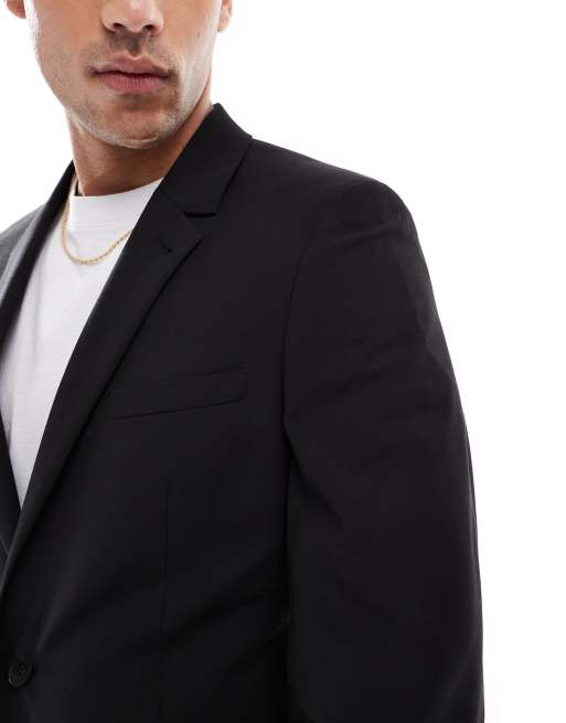 ASOS DESIGN washable slim suit jacket with lightweight worsted wool in black, 3 of 5