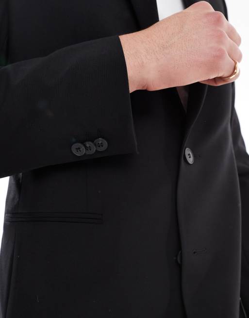 ASOS DESIGN washable slim suit jacket with lightweight worsted wool in black, 4 of 5