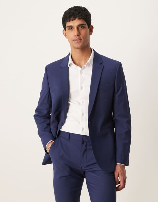 ASOS DESIGN washable slim suit jacket with lightweight worsted wool in blue - MBLUE