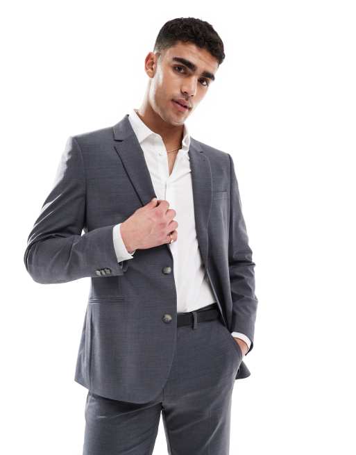 ASOS DESIGN washable slim suit jacket with lightweight worsted wool in charcoal - CHARCOAL