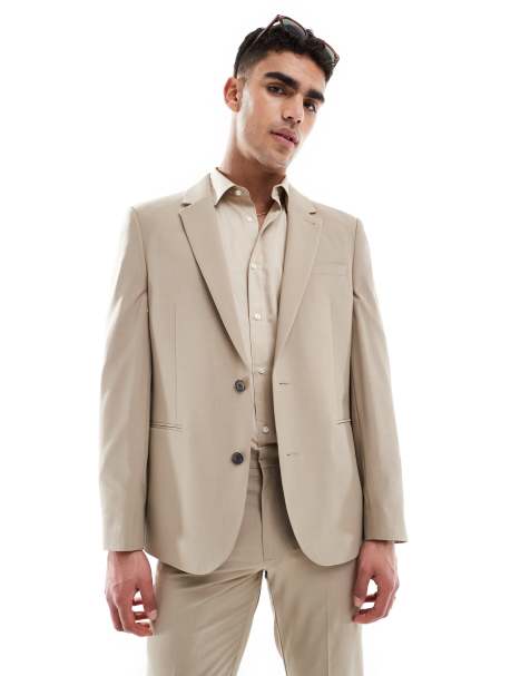 ASOS DESIGN washable slim suit jacket with lightweight worsted wool in neutral - BEIGE - view 1